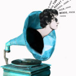 illustration of a vintage gramophone with womans head speaking words of wisdom